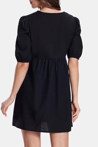 Womens Casual Dresses Short Puff Sleeve A-Line Mini Dress with Hidden Buttons for Summer2