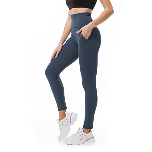 SINOPHANT Leggins Mujer con Bolsillos, Pantalones de Yoga, Leggings Mallas Deporte Mujer Fitness Suaves Elásticos Cintura Alta para Reducir Vientre 1 Azul Marino S-M