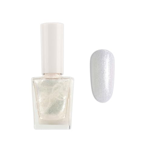 Pearl White Glitter Nail Polish, Mermaid Shell Silver Shimmer Holographic Quick Dry Nail Varnish, Shining Sparkling Long Lasting No Need Cure, DIY Nail Art Manicure, Gift for Women & Girls