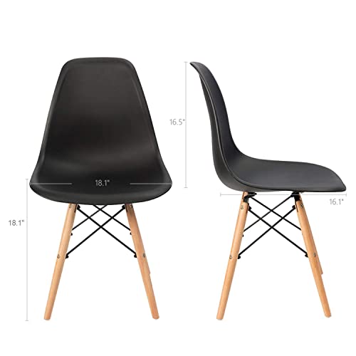Ilce I Love Face Set Of 4 Dining Chair,Mid Century Modern Shell Chair With Dowel Wood Legs,For Dining Room, Kitchen, Bedroom, Lounge (4 Black) #TOP2