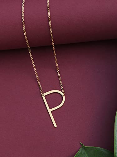 Image of Yellow Chimes Fashion Stainless Steel Gold Plated Initial Letter Pendant for Women and Girls