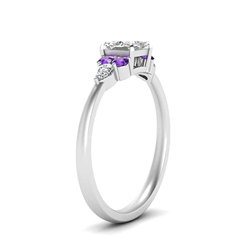 Image of Choose Your Gemstone Princess Shape Accented Engagement Ring 925 Sterling Silver Minimal Modern Design Birthday Gift Wedding Gift Side Stone Engagement Rings : US Size 4 to 12