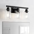 DIKAIDA 3-Light Bathroom Light Fixtures, Black Bathroom Vanity Light with Clear Glass Shade, Modern Bathroom Wall Lights Over Mirror, Farmhouse Wall Sconces Lighting for Bedroom LivingRoom