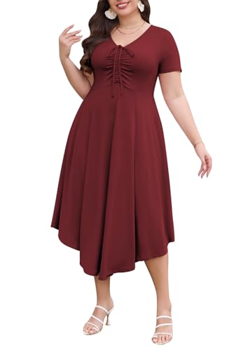 Image of Keluummi Plus Size Maxi Dress for Women V-Neck Short Sleeve with Pockets