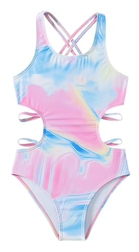 SEAUR Girls One Piece Swimsuit Summer Beach Cut Out Swimwear Criss Cross Back Bathing Suits Kids Hawaiian Swim Suit