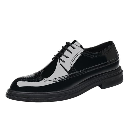 Mens Lace Up Oxford Dress Shoes Faux Patent Leather Classic Formal Tuxedo Business Shoes for Wedding Party Office