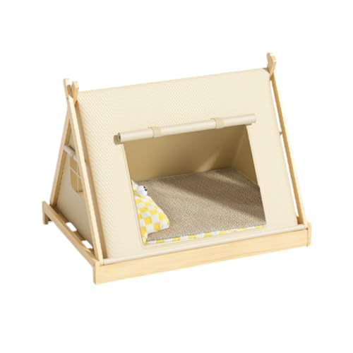 KDBT 【屋内・屋外兼用】木製ペットハウス 防雨・防?の全天候型 犬小屋 猫の家 に最適 通気性メッシュ小型犬から中型犬まで ペットテントベッドで快適な安心空間 (冷却マットセット)