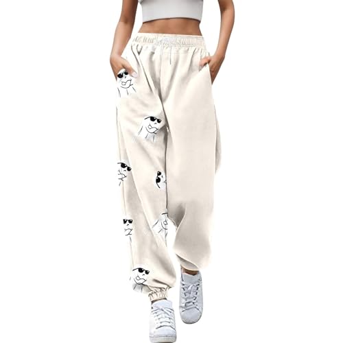 Monos De Fiesta Mujer Elegantes Bodas Cuero Pantalones de chándal Inferiores para Mujer, Pantalones de Entrenamiento, Pantalones de Yoga de Talle con Bolsillos PantalóN De Trabajo Mujer (Beige, XL)