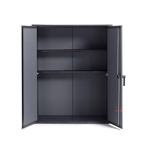 Keter Signature 1400L High Store Outdoor Storage Cabinet – Ashwood Brown | Vertical Shed With Shelves | Weatherproof Resin With Wood-Effect Finish | Lockable Double Doors - 2