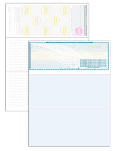Compuchecks 50 High Security Blank Check Stock - Checks On Top Two Perforated Vouchers On Bottom Compatible With Quickbooks, And Laser Or Inkjet Printers, Check Paper Weight # 70 - Light Blue Art Deco #TOP1