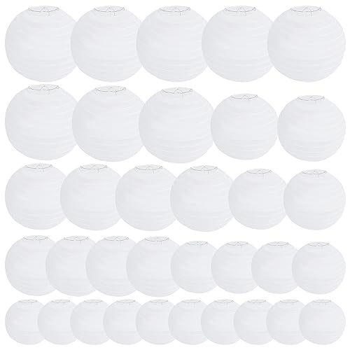 Lot De 20 Lanternes En Papier Blanc 7.5cm - Lampions Pliables Avec Supports, Pour Décoration Mariage, Fête, Jardin