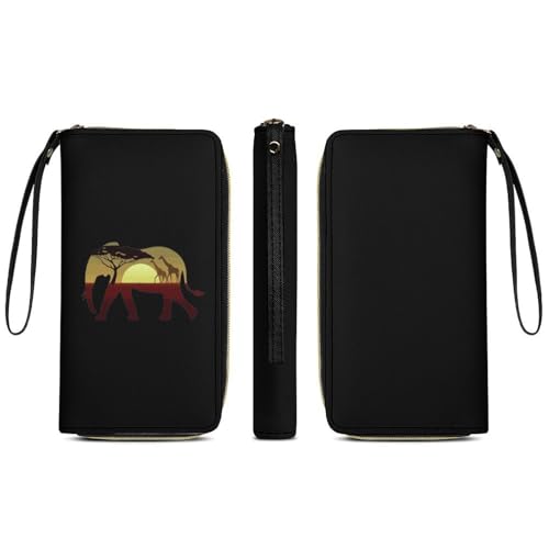 African Wild Giraffe Elephant Portable Long Wallet for Women Men Zipped Travel Purse Credit Card Holder Coin Pouch3