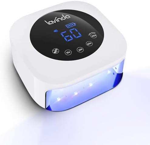 Lavinda UV LED Nail Lamp, Cordless Gel Nail Lamp 48W Rechargeable Nail Dryer Gel Polish Light with Large LCD Display, Professional Gel Curing Lamp with 4 Timer Setting Auto Sensor for Salon and Home