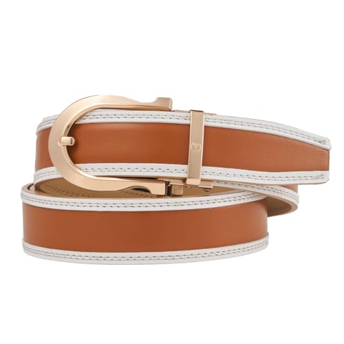 Image of Tonywell Men's Leather Ratchet Belt, 1 3 /8 inch Adjustable Dress Belt, Trim to Fit