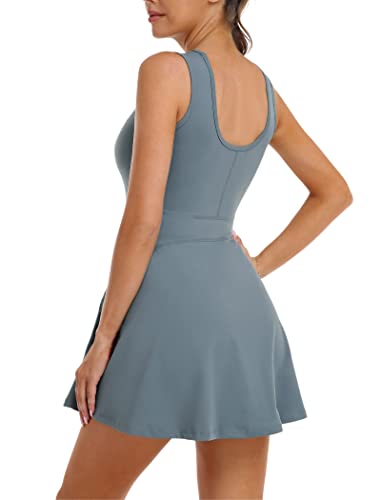Heledok 2 In 1 Women's Workout Tennis Dress Built-In Shorts With Pockets Sleeveless Athletic Dress For Golf Sportwear Green #TOP1