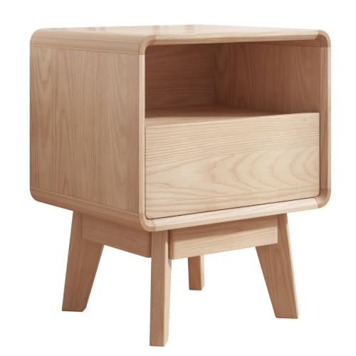 Image of 100% Solid Wood Nightstand, Mid Century Modern Bedside Table Natural
