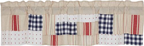 Piper Classics Betsy Patchwork Valance, 16" L X 72" W, Farmhouse, Country, Patriotic, Primitive Americana, Red, White, Blue,Cream #TOP3
