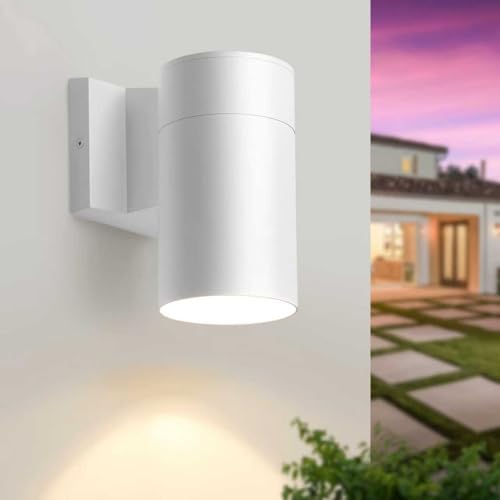 Image of QQCherry Modern Outdoor Wall Light - Aluminum Outdoor Porch Sconce for House, Patio, Garage, Doorway & Entryway - Stylish Waterproof Exterior Lighting for Outside(White,E26)