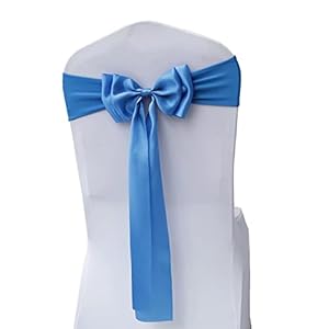 Pack of 6 Chair Sashes Spandex Chair Bands Satin Chair Sashes Chair Ribbons Bows Stretch Chair Sashes for Wedding Party Events Banquet Hotel Home Kitchen Chair Cover Decoration（6 PCS Lake Blue）