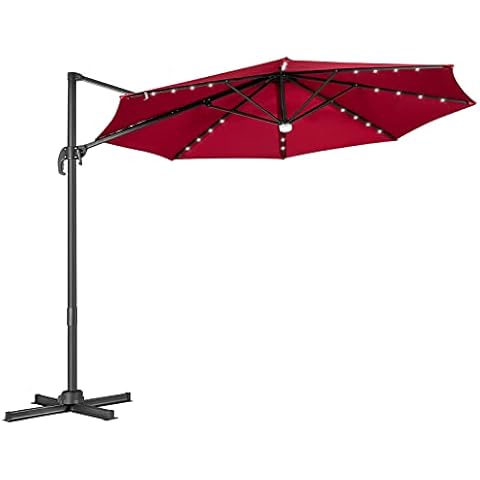 COSTWAY 3m Garden Parasol with Solar Lights Cover