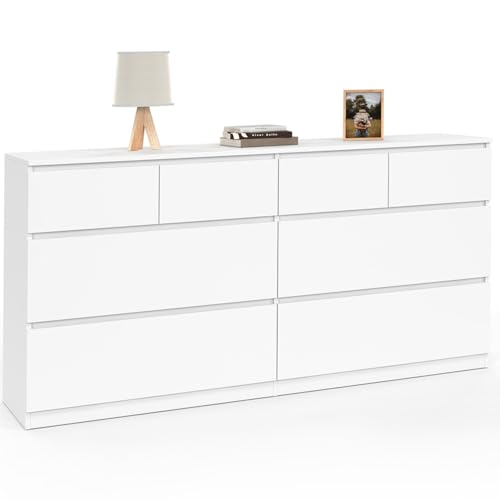 IDMarket TOMI - Cajonera 8 cajones 160 cm, madera blanca