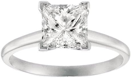 14K White Gold Solitaire Diamond Engagement Ring Princess Cut (H Color VVS2 Clarity 0.53 ctw)