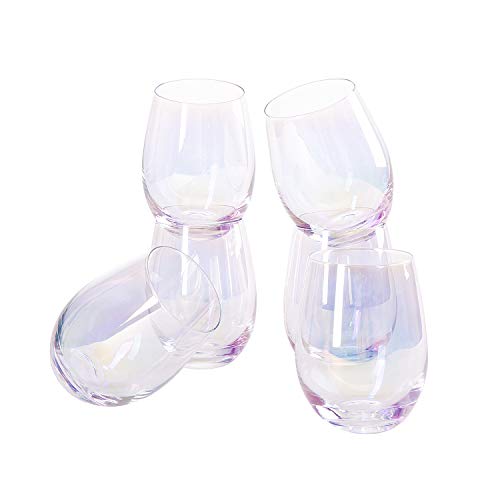 SUNNOW Vastto 18 Ounce Iridescent Stemless Wine Glass,Bell Shape,for Water,Beverage,Wine,Beer and Home Bar Collection,Set of 6 (iridescent)