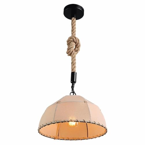 DVJING Hand-woven Hemp Rope Chandelier, American Country Semi-Circular Cloth Shade Pendant Light, Farmhouse Vintage Willow Ceiling Light Fixture, Dining Room Living Room Kitchen Staircase Foyer Hangin
