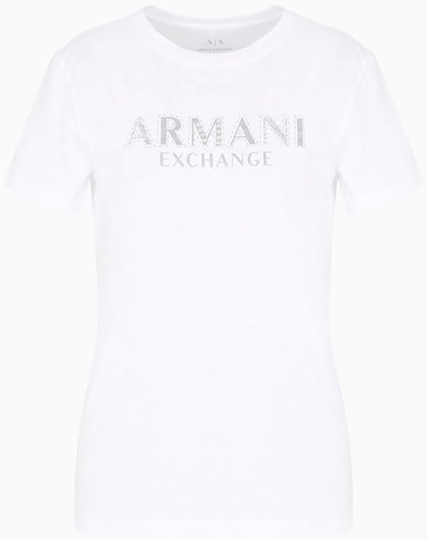 Armani Exchange Womens Crewneck Regular Fit Rhinestone and Metallic Logo Tee - Image 3