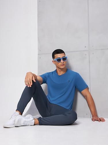 Image of TECHNOSPORT Men's Slim Fit Solid Crew Neck T-Shirt, Cotflex Quick Dry Wrinkle Resistant Polyester Sports Tee for Gym, Running, Training, Sports