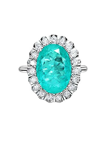 Michooyel S925 6ct Paraiba Oval Cut Promise Ring for Women Sterling Silver Cubic Zirconia Engagement Wedding Ring Bands for Women