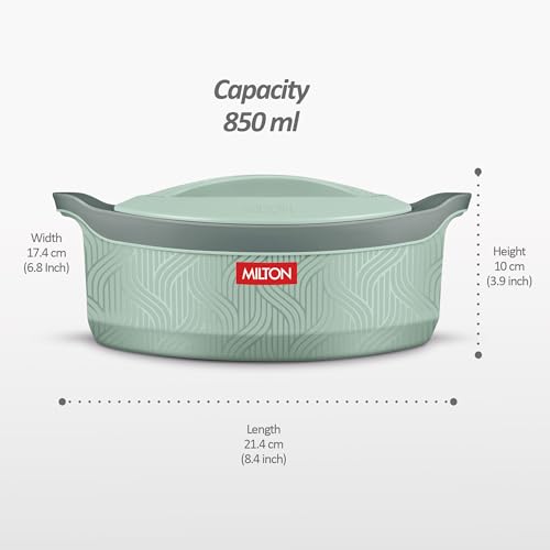 Image of Milton Evoke 1000 PU Insulated Inner Stainless Steel Casserole, 850 ml, Light Green, BPA Free, Food Grade, Hot and Cold, Easy to Carry, Easy to Store, Chapati, Roti, Curd Maker