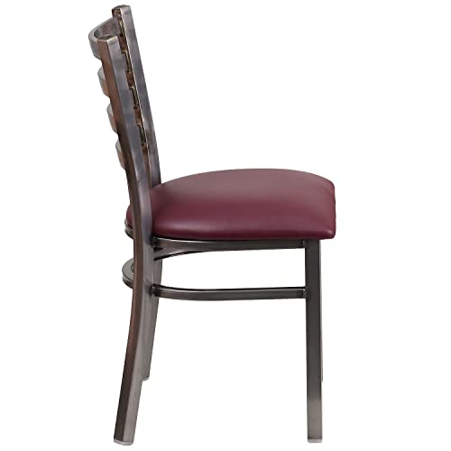 Image of Flash Furniture 2 Pk. HERCULES Series Clear Coated Ladder Back Metal Restaurant Chair - Burgundy Vinyl Seat