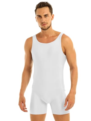 LiiYii Men's One Piece Boxers Leotard Short Tank Stretch Bodysuit Sportswear Undershirts Jumpsuit White X-Large