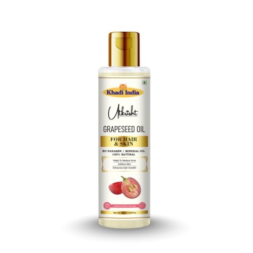 Image of Khadi Grapeseed Oil For Skin & Hair 100ml | Pure & Natural Oil for Hair Growth & Nourishing Skin Care | Non Sticky, Paraben, Mineral Oil Free | For All Hair Types | Daily Use for Men & Women