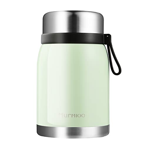 Murmioo Thermosbehälter für heiße oder kalte Lebensmittel, vakuumisolierter Behälter aus Edelstahl, auslaufsichere Lunchbox, isolierter Thermobehälter mit Löffel für Picknick, Reisen(700ml) grün Cover