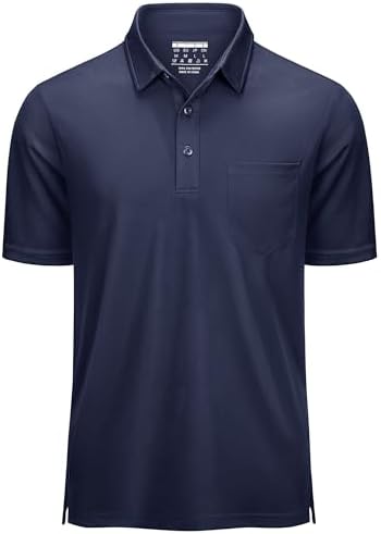 （16:00時点） [KEFITEVD] ポロシャツ メンズ 半袖 ポケット付き 速乾ｔシャツ ドライポロシャツ 大きいサイズ 薄手 カットソー ストレッチ ゴルフウエア 夏服 ネイビー 3XL