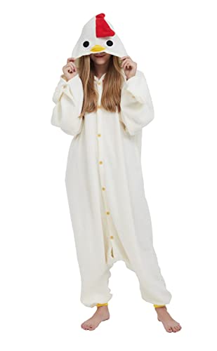 SimZoo Animal Onesie Pijamas para Adultos Hombres Mujeres Pollo Cosplay Disfraz Ropa de Dormir Unisex Una Pieza Ropa de Hogar