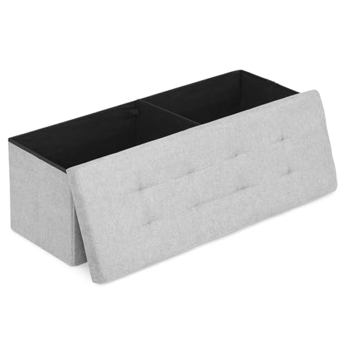Athena Collection 43″ Storage Ottoman Bench Folding Bench with 130L Hidden Storage, Large End of Bed Bench Linen Foot Rest Stool Chest with Flipping Lid for Living Room, Bedroom, Entryway, Light Gray