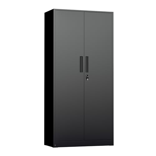 Image of INTERGREAT Metal Storage Cabinet with Lock, 72 inch H Lockable Metal Storage Cabinet with Locking Doors, Steel Storage Lockers with Adjustable Shelves for Office, Home, Garage, Gym, School (Black)