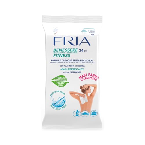 Fria Benessere Fitness, Panni Doccia Fuori Casa con Formula Cremosa Senza Risciacquo, Effetto Rinfrescante, Confezione da 24 Maxi Panni Ultraspessi