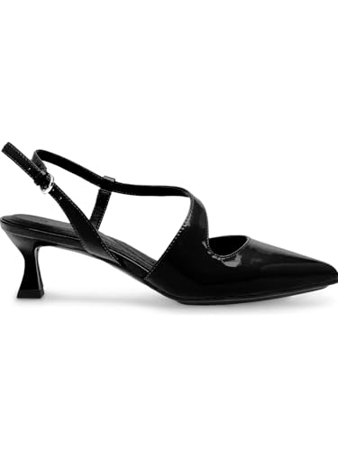 Coutgo Womens Slingback Kitten Heels Closed Pointed Toe Pumps Ankle Strap Comfort Office Dress Shoes, Black, Size 11