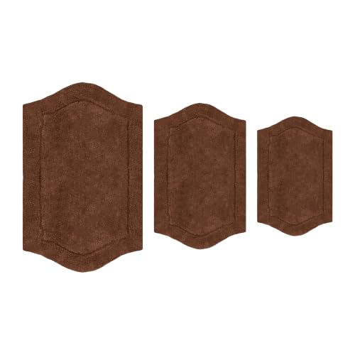 Home Weavers Waterford Collection 100% Cotton Tufted Bath Rug, Extra Soft and Absorbent Bath Rugs, Non-Slip Bath Mats, Machine Washable Bath Mats for Bathroom, 3 Piece Set, Chocolate