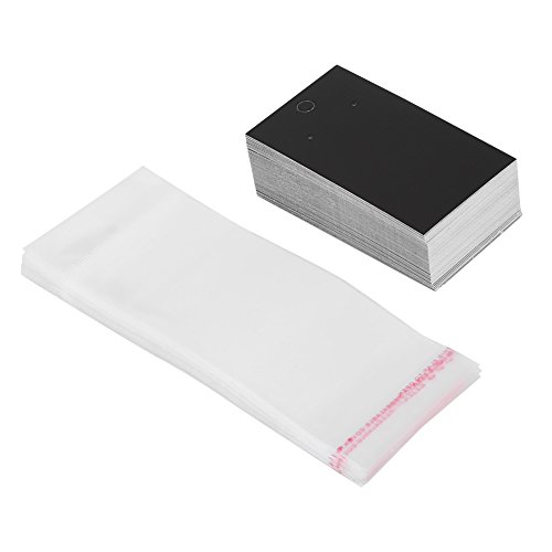 100 pcs/Set Black Earring Display Cards, Paper & Plastic Jewelry Earrings Ear Studs Display Cards with Self Adhesive Bags