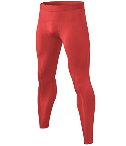 Red Men's Athletic Compression Pants Cool Dry Gym Leggings Workout Tights Baselayer Running Yoga Football Basketball