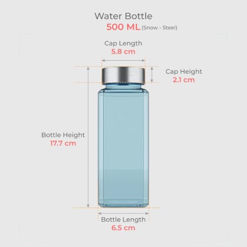 Image of CROCO JAR Wide Mouth Glass Water Bottle with Leak-Proof Airtight Double Layer Stainless Steel Lid for Water, Smoothie, Juices (500ML BLUE SILVER PK4)