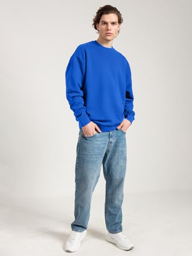 Image of Veirdo Cotton Poly Fleece Oversized Fit Full Sleeves Ribbed Solid Crew Neck Sweatshirt for Men