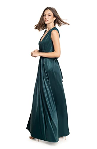 DRESS THE POPULATION Women's Krista V Neck Tie Waist Coated Jersey Slit Front Maxi Dress2