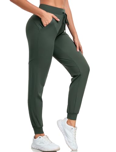 CNBQDD Women's Joggers Pants Drawstring Elastic Waist Sweatpants for Women with Pockets Stretch Tapered Pants for Women Gym Workout Yoga Running Olive Green 2XL/27L
