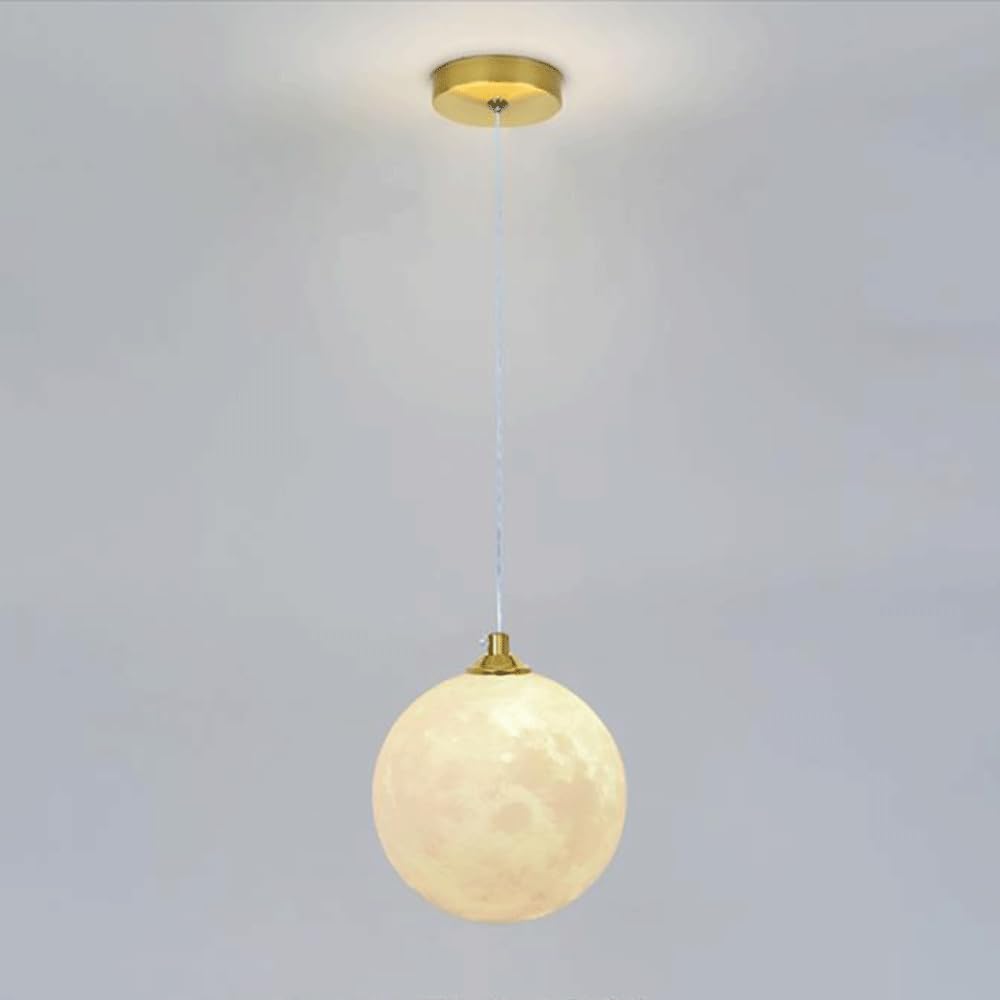 KXEcoLife Spherical Moon Pendant Light, Golden Metal Hanging Lamp with Acrylic Lampshade, G9 Lighting Fixture, Children's Room Decorative Suspension Lamps, Modern Simple Chandelier/15CM